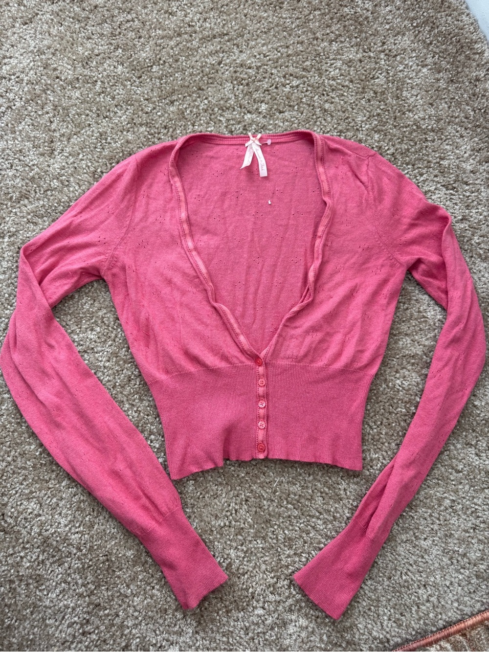 Abercrombie & Fitch Y2K Ambiance Pink Pointelle Cropped Cardigan Size M Coquette